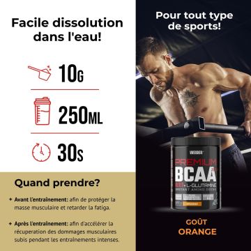 Premium BCAA 8:1:1 + L-Glutamine - Pot de 500 Gr